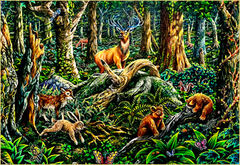 Woodland Animals - oil on canvas painted in 1979 by Michael Fishel