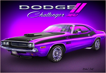 1970 purple Dodge Challenger - painted in mixed media in 2017 by Michael Fishel