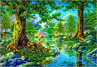 blue mountains reflection with people painted by michael fishel