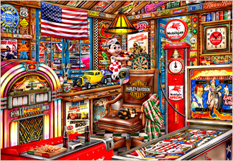Retro Man Cave - painted in mixed media in 2019 by Michael Fishel